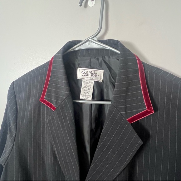 Vintage Womens Grey Pinstripe Suit Jacket Wide Leg Pants 12 Office Career Formal - Picture 4 of 16